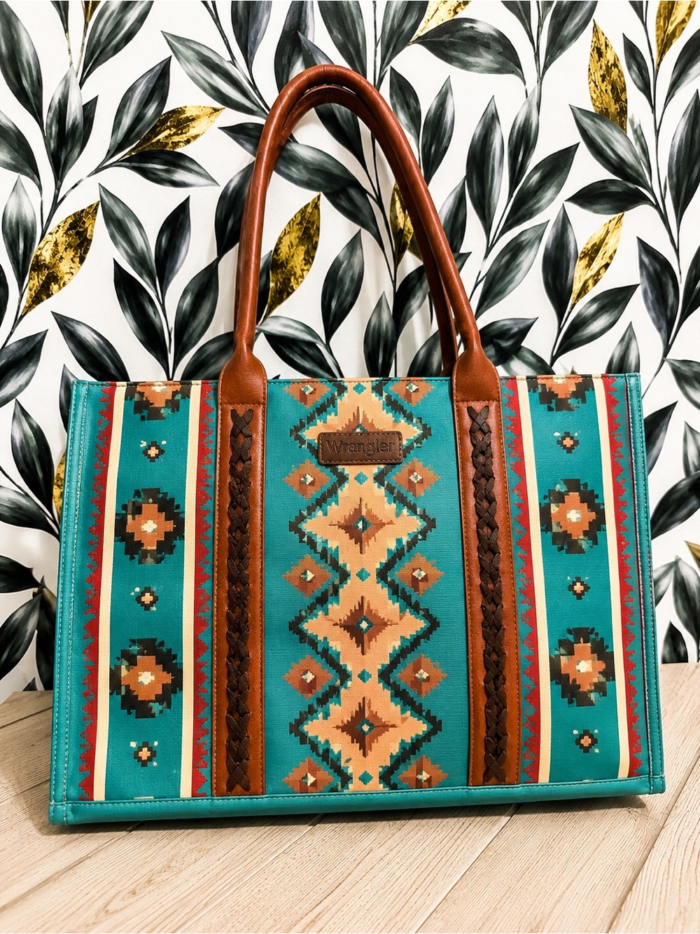 Wrangler Teal and Brown Southwestern Pattern Tote